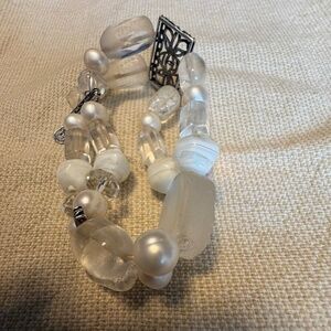 6509 Silpada Crystal Quartz White Pearl Bracelet 925 Sterling Silver - READ!
